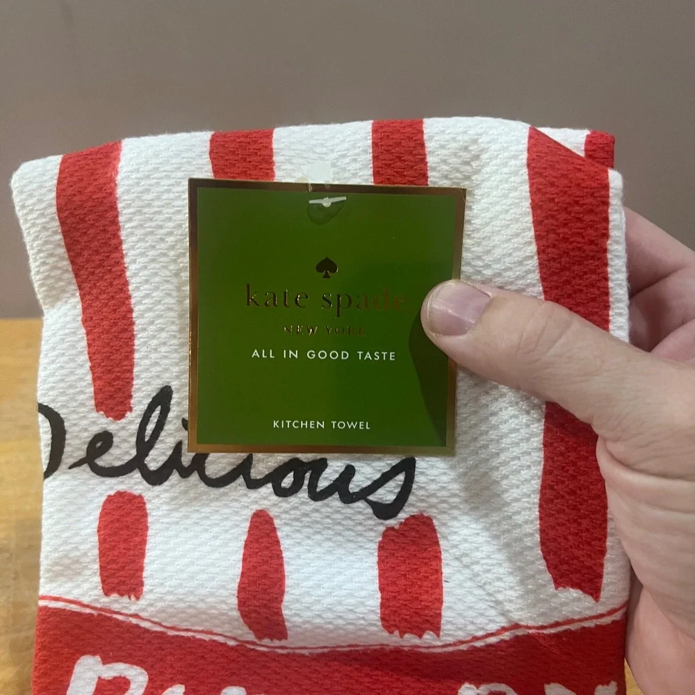 Kate Spade All In Good Taste Popcorn Kitchen Towels Set 2 Red White Retro